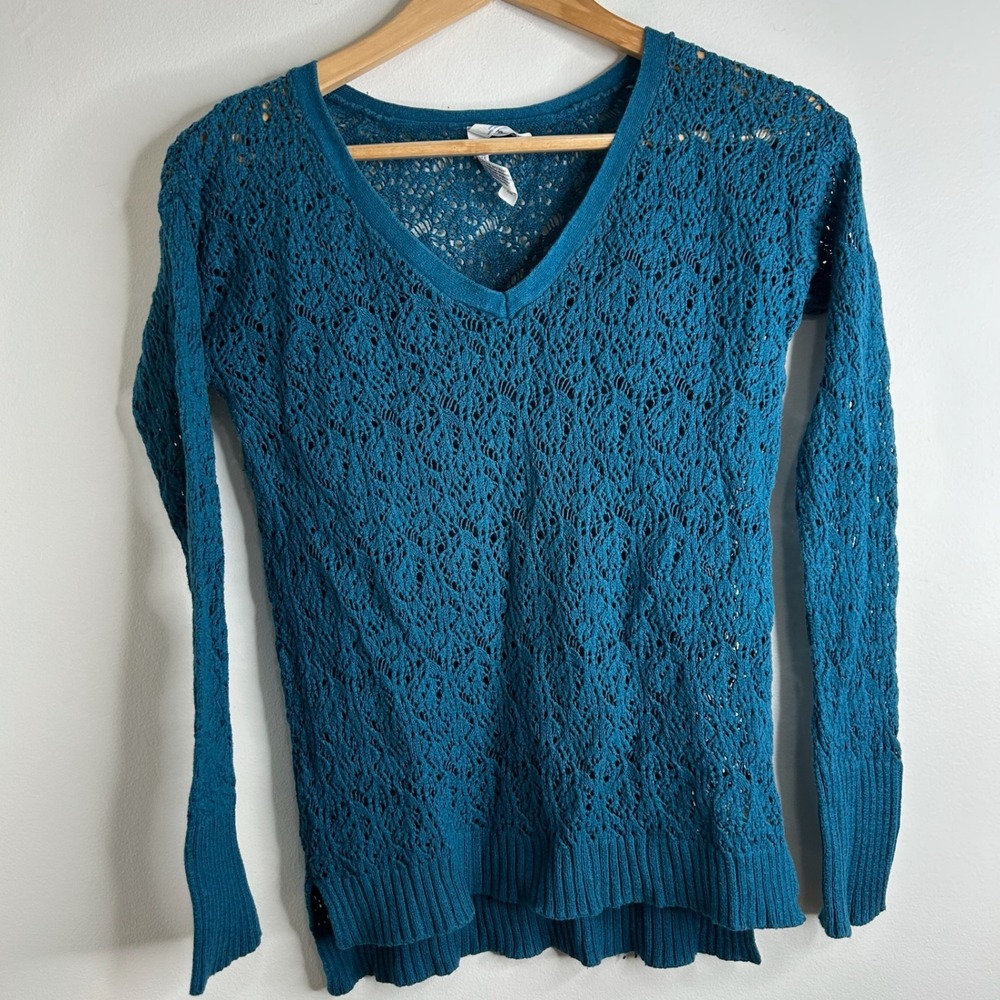 VTG Y2K Aeropostale Lace Crochet V Neck Sweater Top Sz S Bella Elena Floral Boho